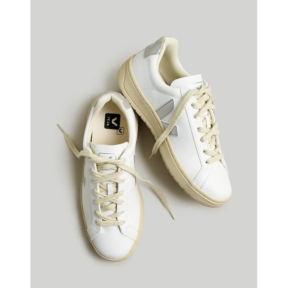 Veja Vegan Leather Urca Sneakers in White Silver